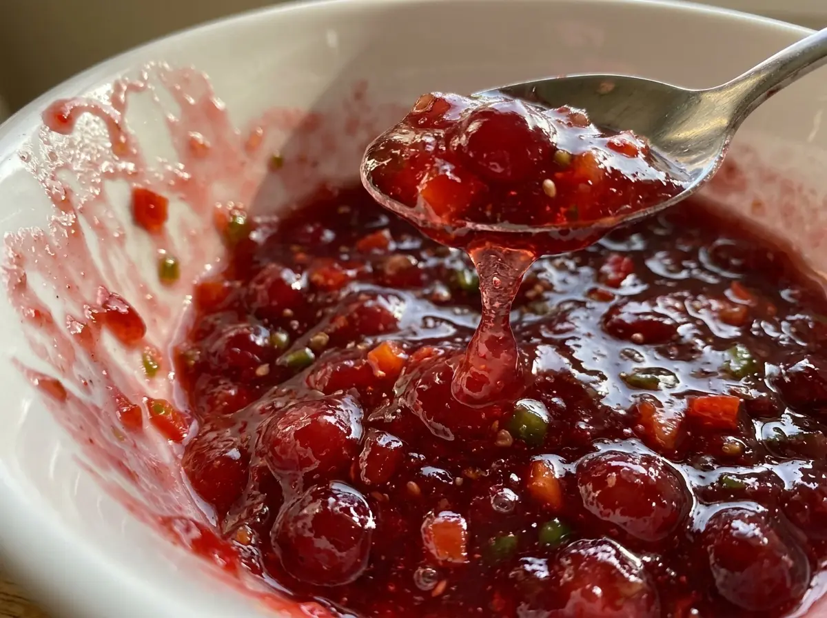 Cranberry Pepper Jelly glossy ruby jars