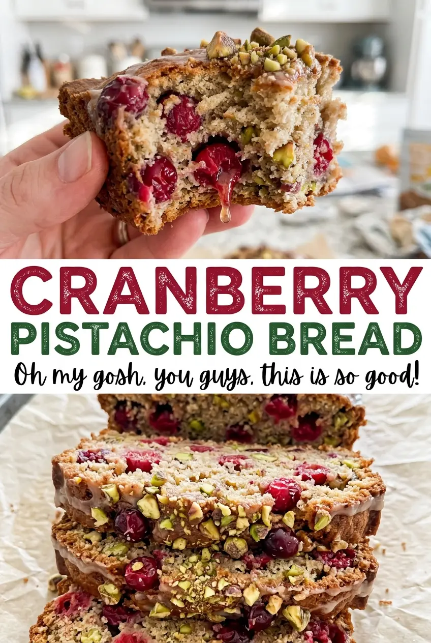 Cranberry Pistachio Bread, sliced and golden