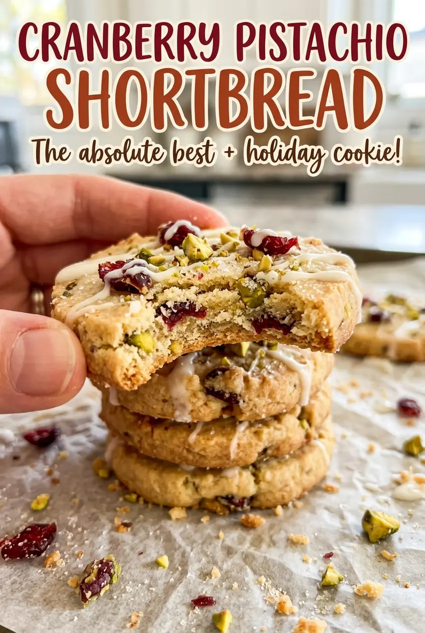 Cranberry Pistachio Shortbread, golden edges and colorful mix-ins