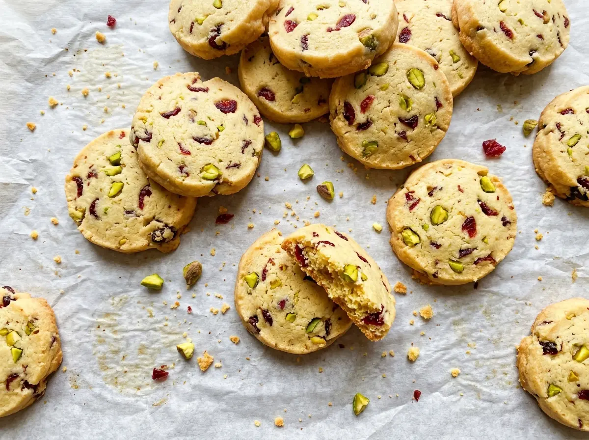 Cranberry Pistachio Shortbread, buttery cranberry-studded cookies