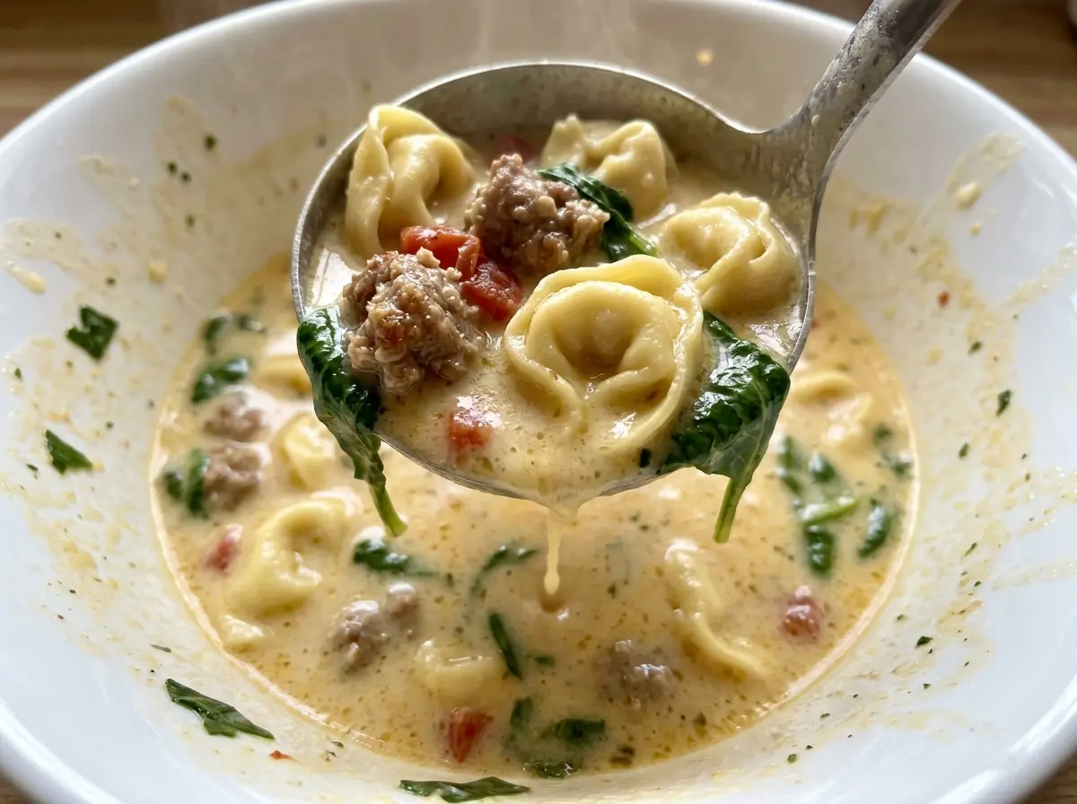 Creamy Tortellini Soup with sausage and spinach