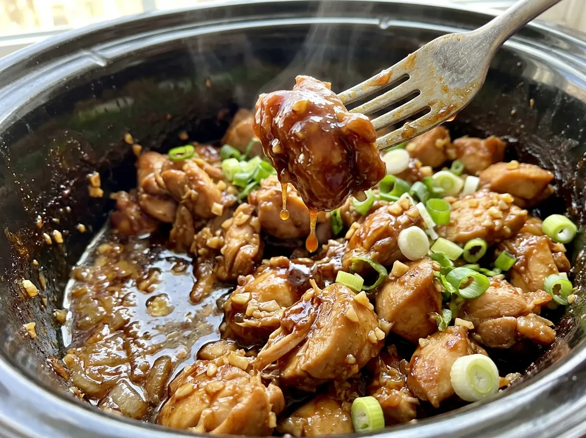 Crock Pot Bourbon Chicken glossy saucy bites