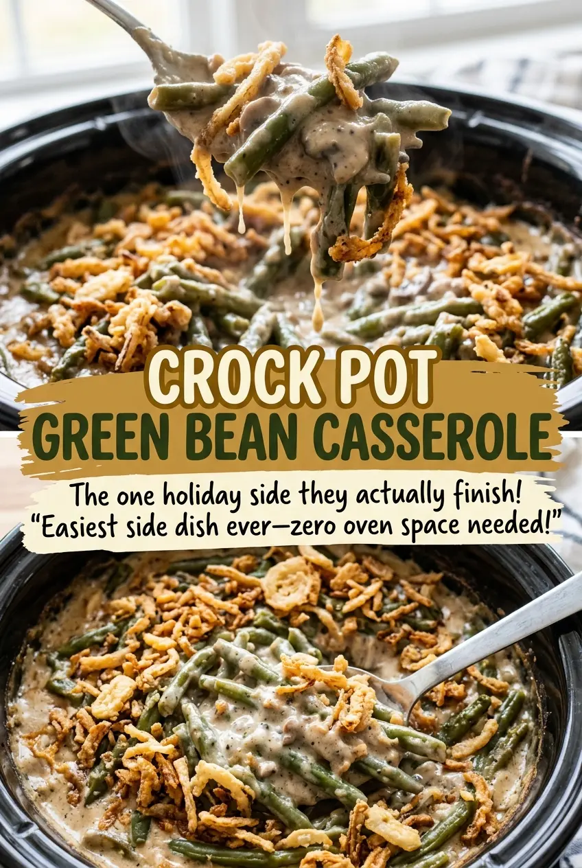 Crock Pot Green Bean Casserole crispy onion topping