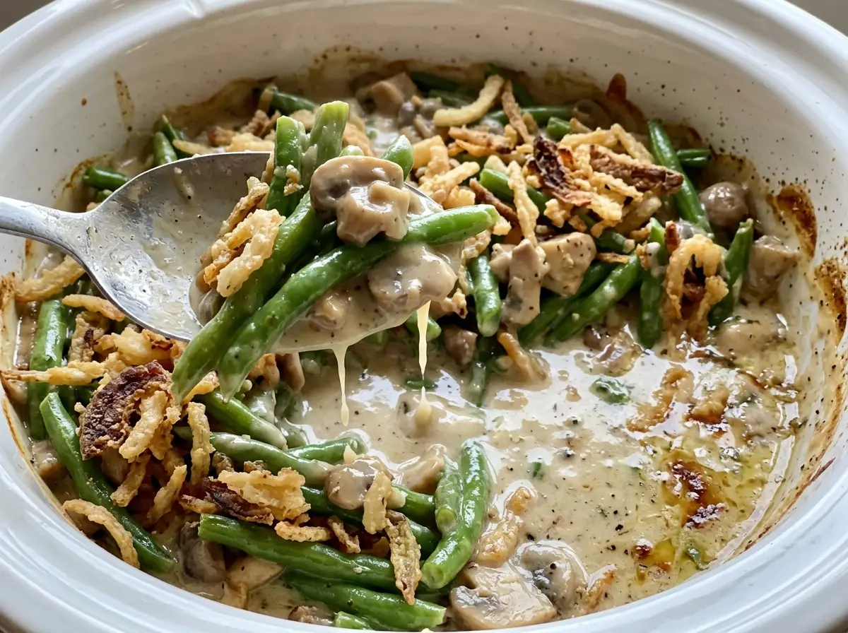 Crock Pot Green Bean Casserole creamy slow-cooked