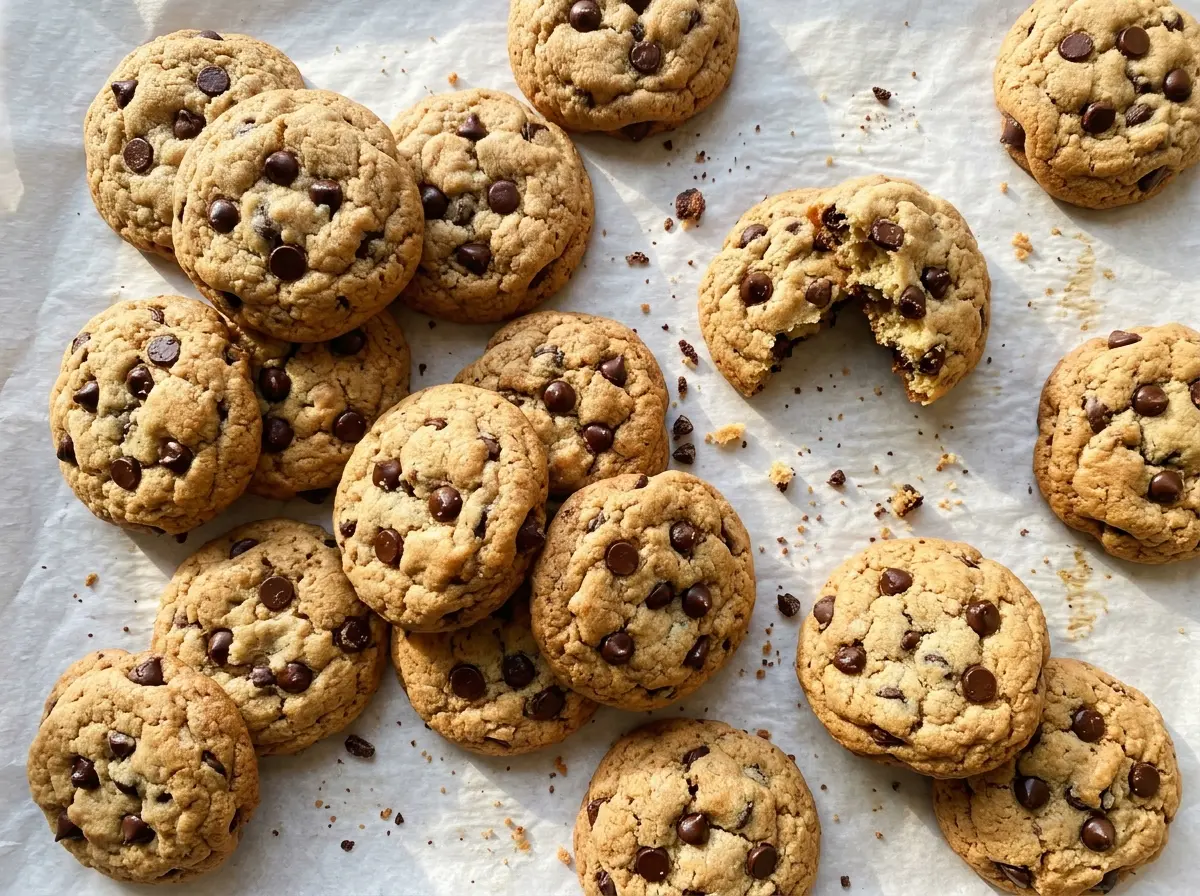 Dairy free chocolate chip cookies with golden edges