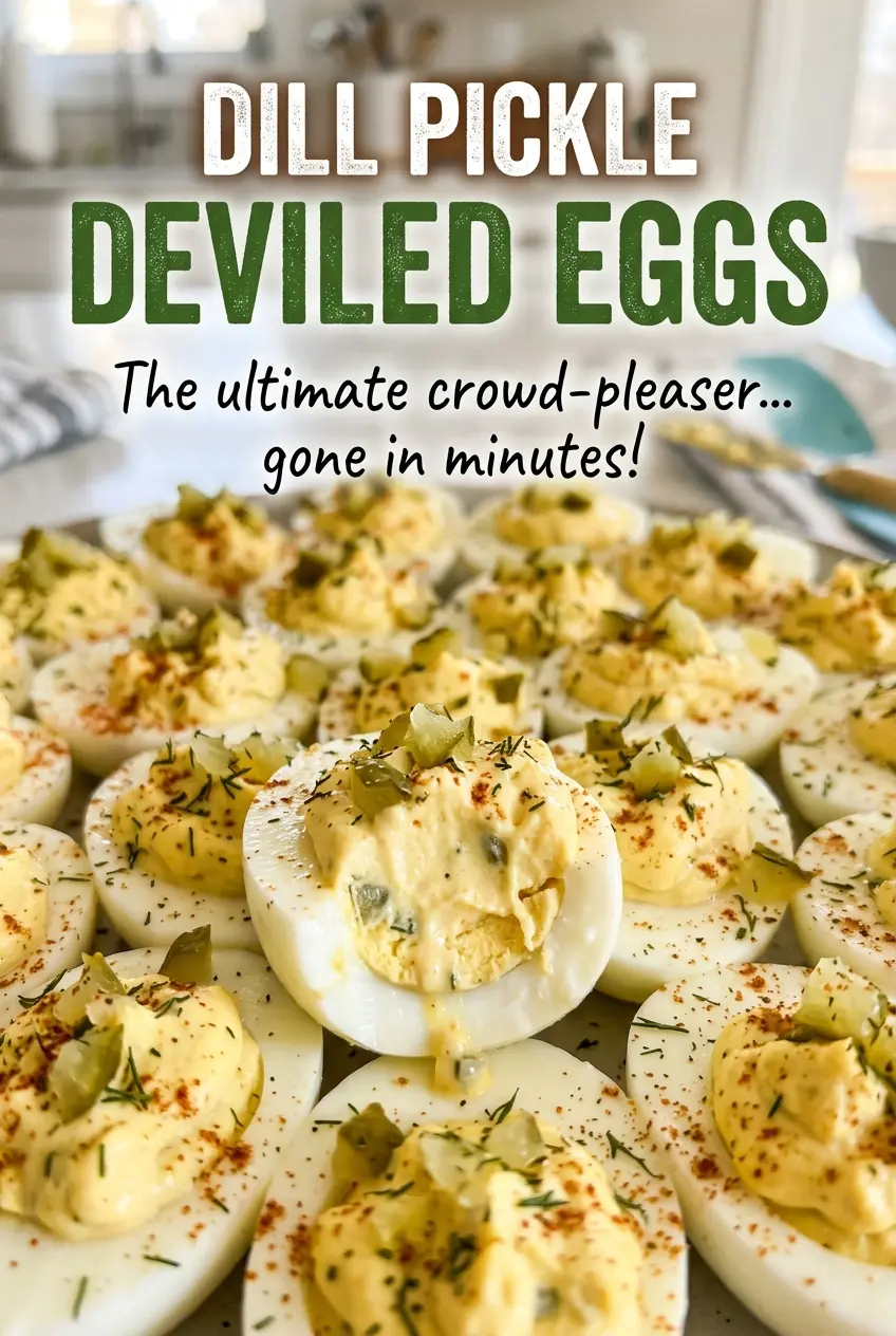 Dill Pickle Deviled Eggs topped with fresh dill and paprika