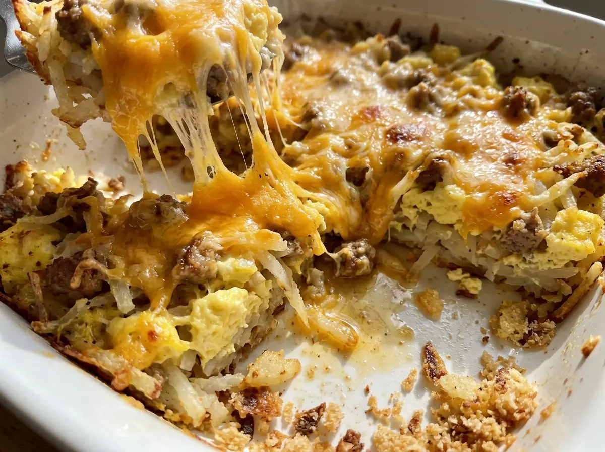 Easy Cheesy Hash Brown Breakfast Casserole golden cheesy layers