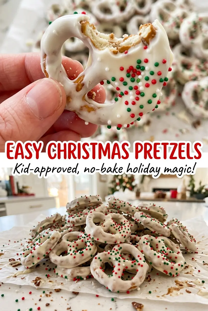 Easy Christmas Pretzels white chocolate festive sprinkles