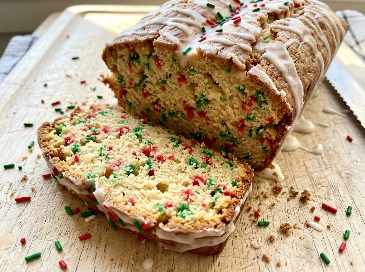 Festive Confetti Christmas Bread golden sprinkle loaf