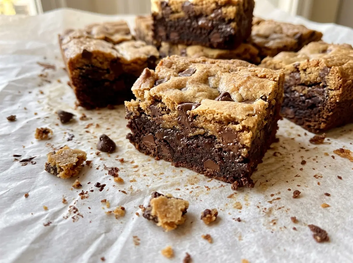 Fudgy Chewy Brookies, layered chocolate squares