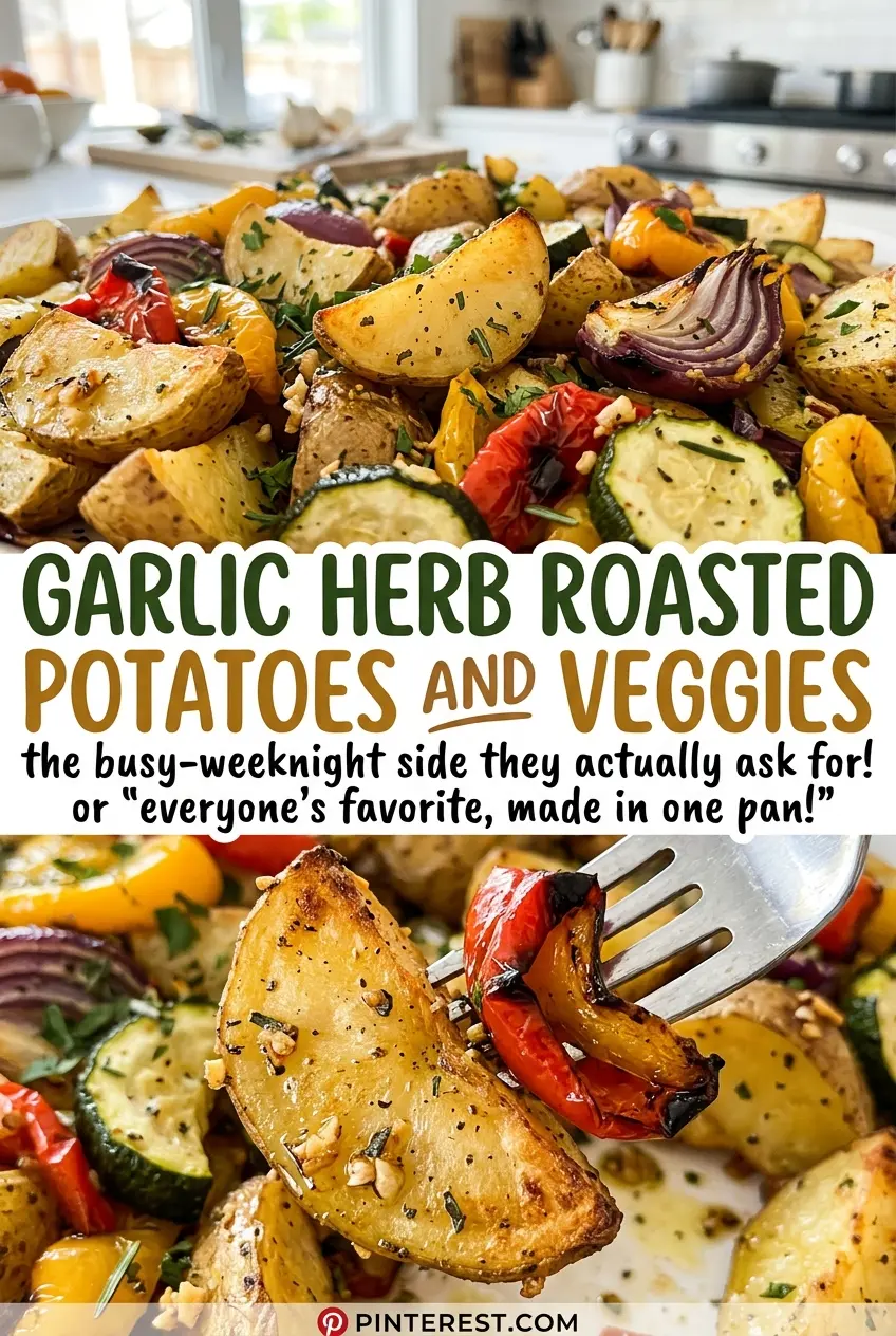 Garlic Herb Roasted Potatoes and Veggies colorful roasted vegetables
