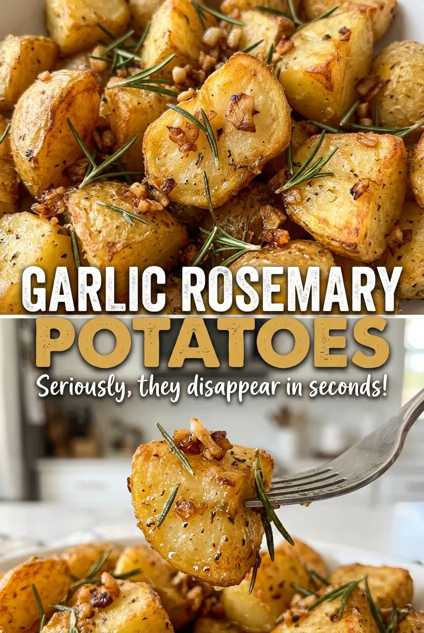 Garlic Rosemary Potatoes with rosemary flecks