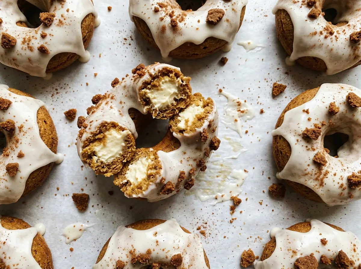 Gingerbread Cheesecake Donuts spiced glazed tops