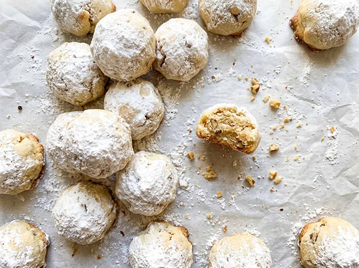 Gluten Free Snowball Cookies with snowy pecan coating