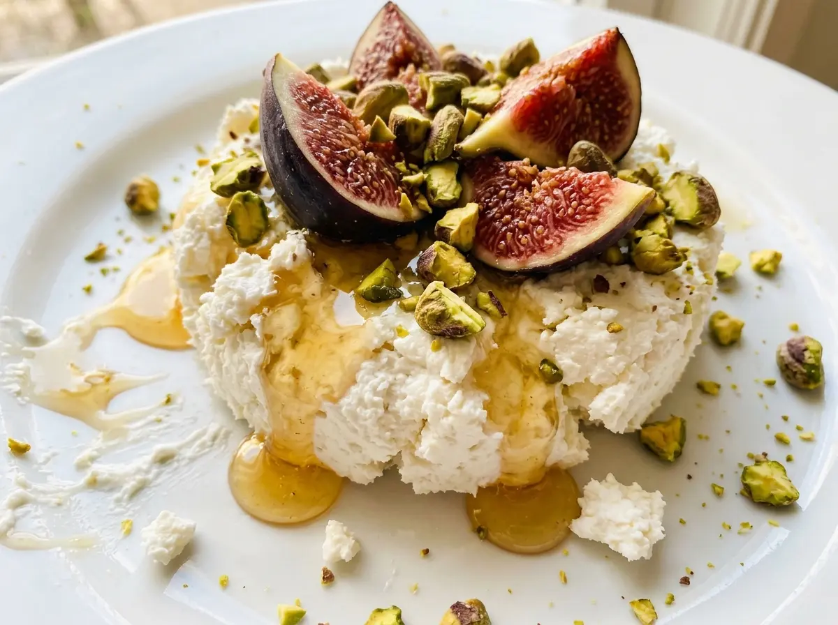 Goat Cheese with Honey Fig and Pistachios with fresh figs and chopped pistachios