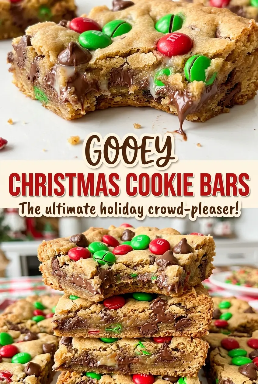 Gooey Christmas Cookie Bars with golden edges