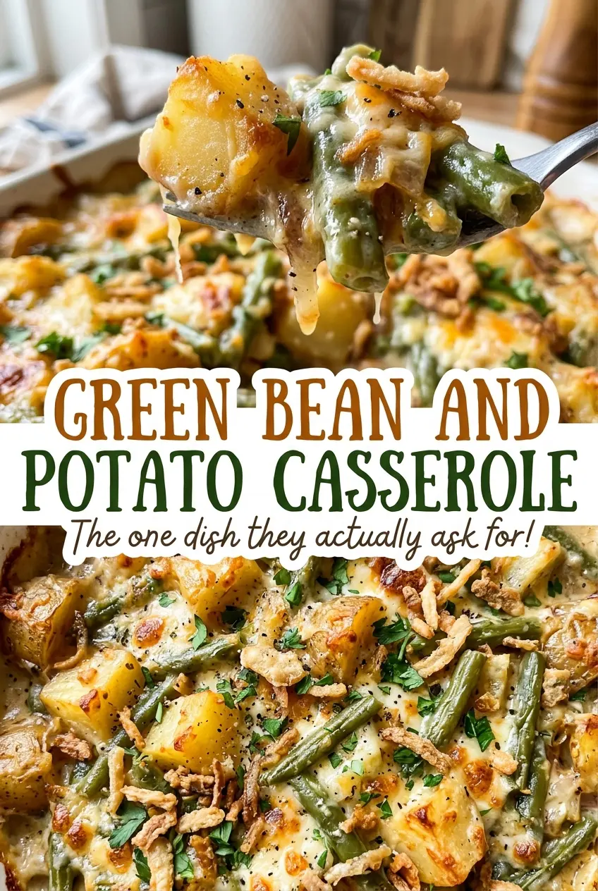 Green Bean and Potato Casserole golden crispy topping