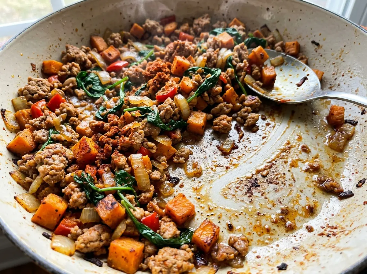Ground Turkey Sweet Potato Skillet, colorful hearty