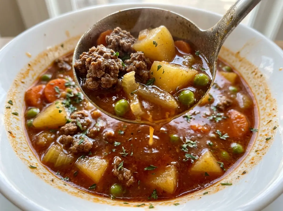 Hamburger Stew, hearty beef and potatoes