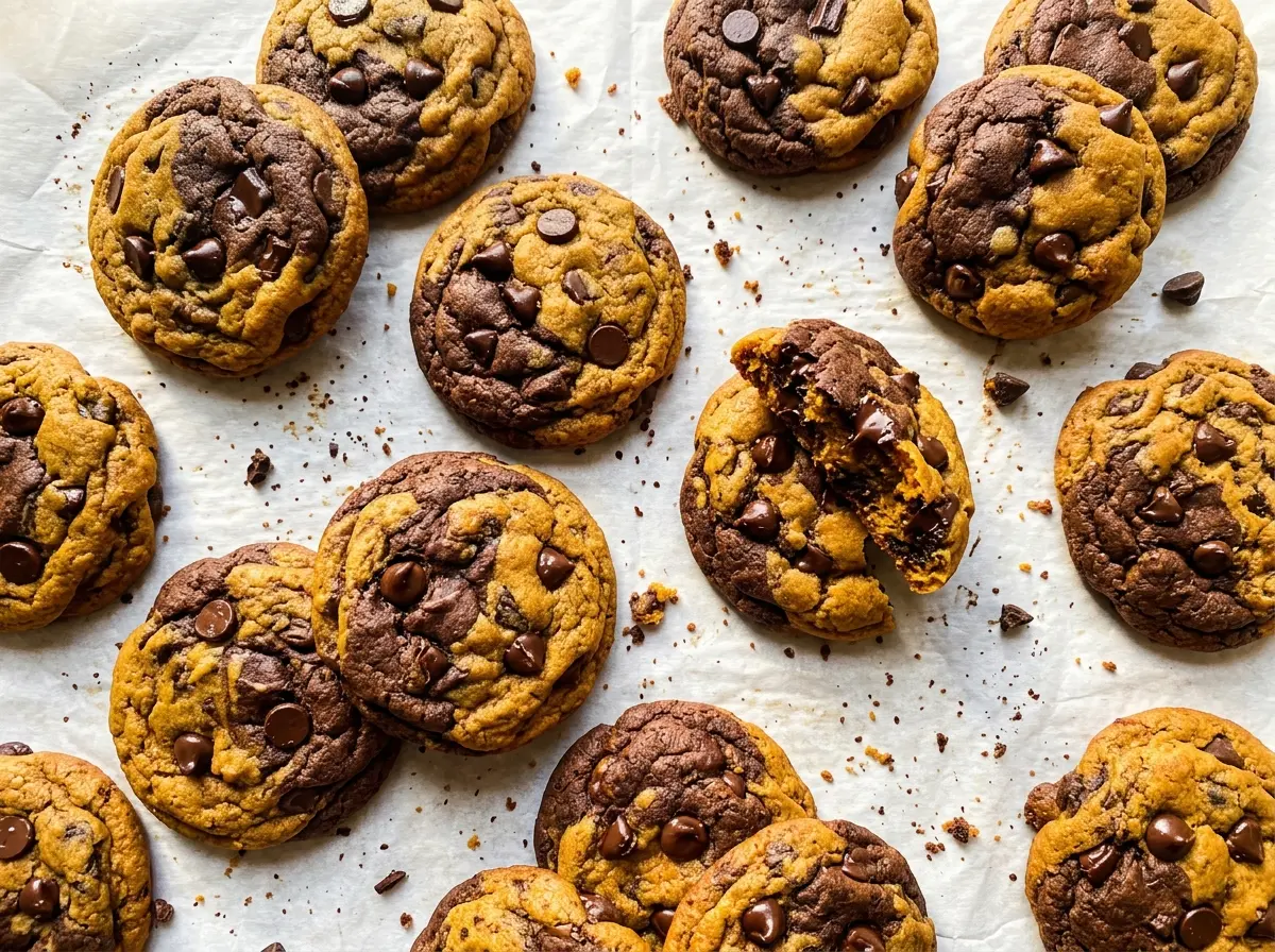 Harvest Marble Chocolate Chip Cookies with pumpkin cocoa swirls