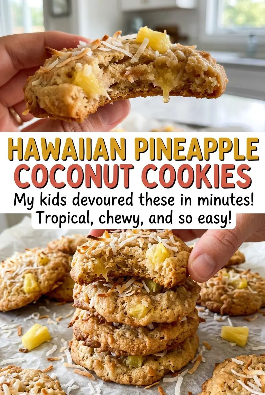 Hawaiian Pineapple Coconut Cookies with chewy coconut centers