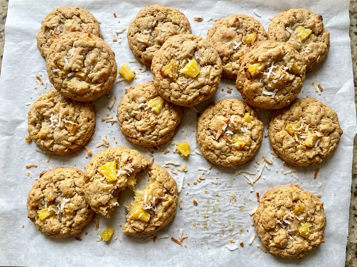Hawaiian Pineapple Coconut Cookies with golden edges
