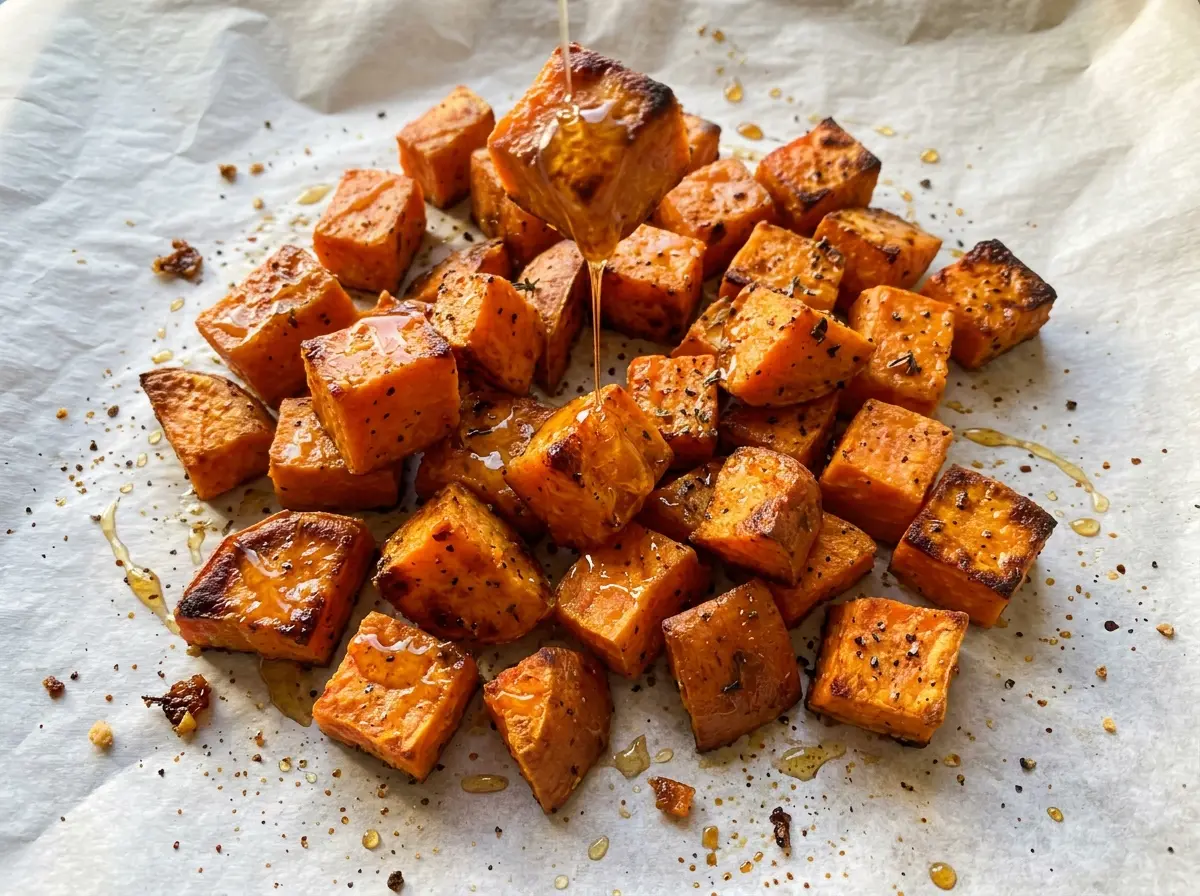 Honey Roasted Sweet Potatoes golden browned cubes