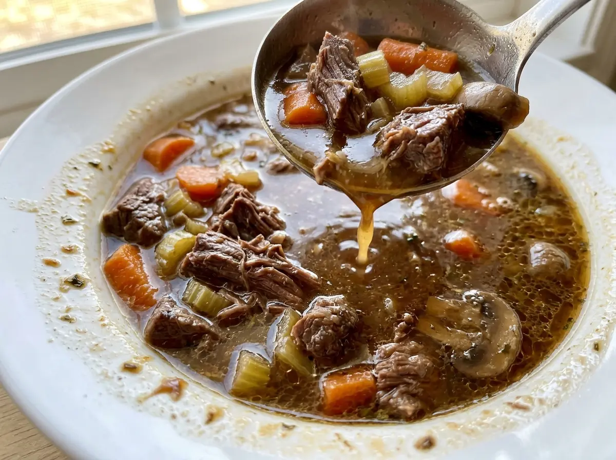 Keto Beef Stew with tender beef and savory mushrooms