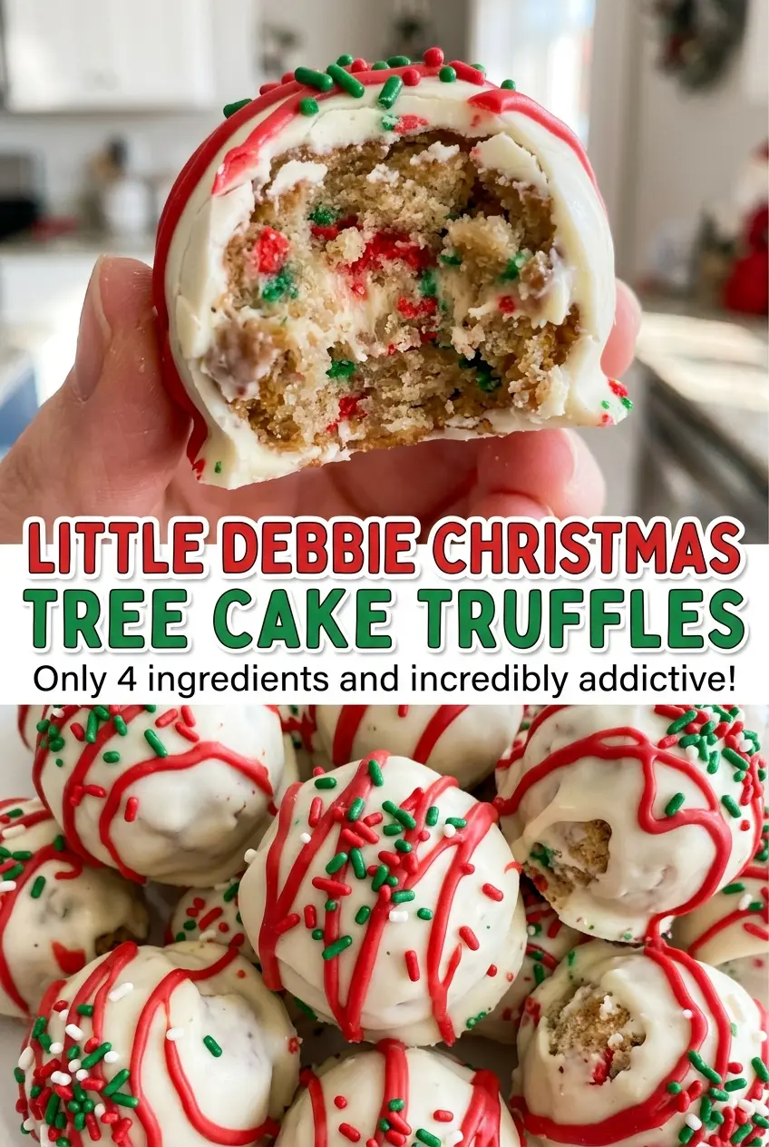 Little Debbie Christmas Tree Cake Truffles with festive sprinkles and creamy centers