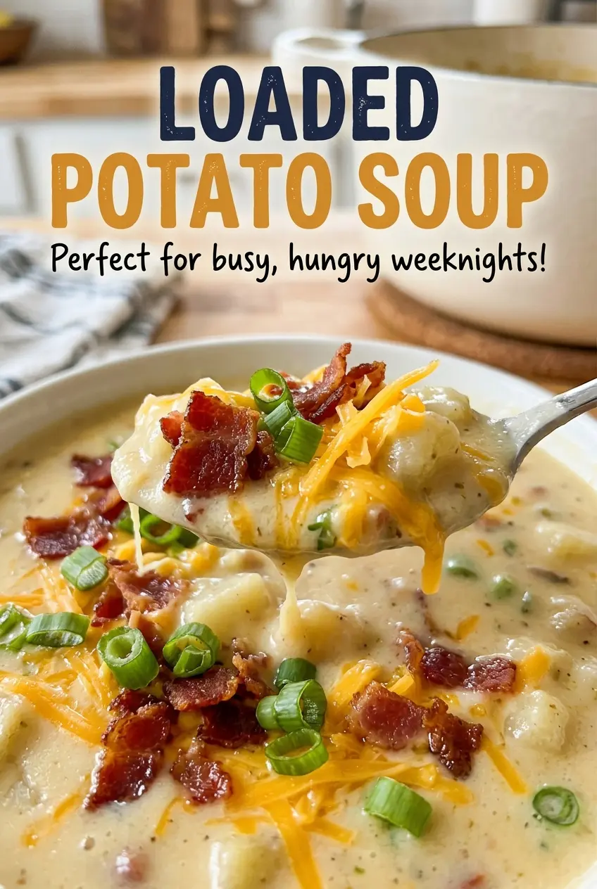 Loaded Potato Soup topped with cheddar and green onions