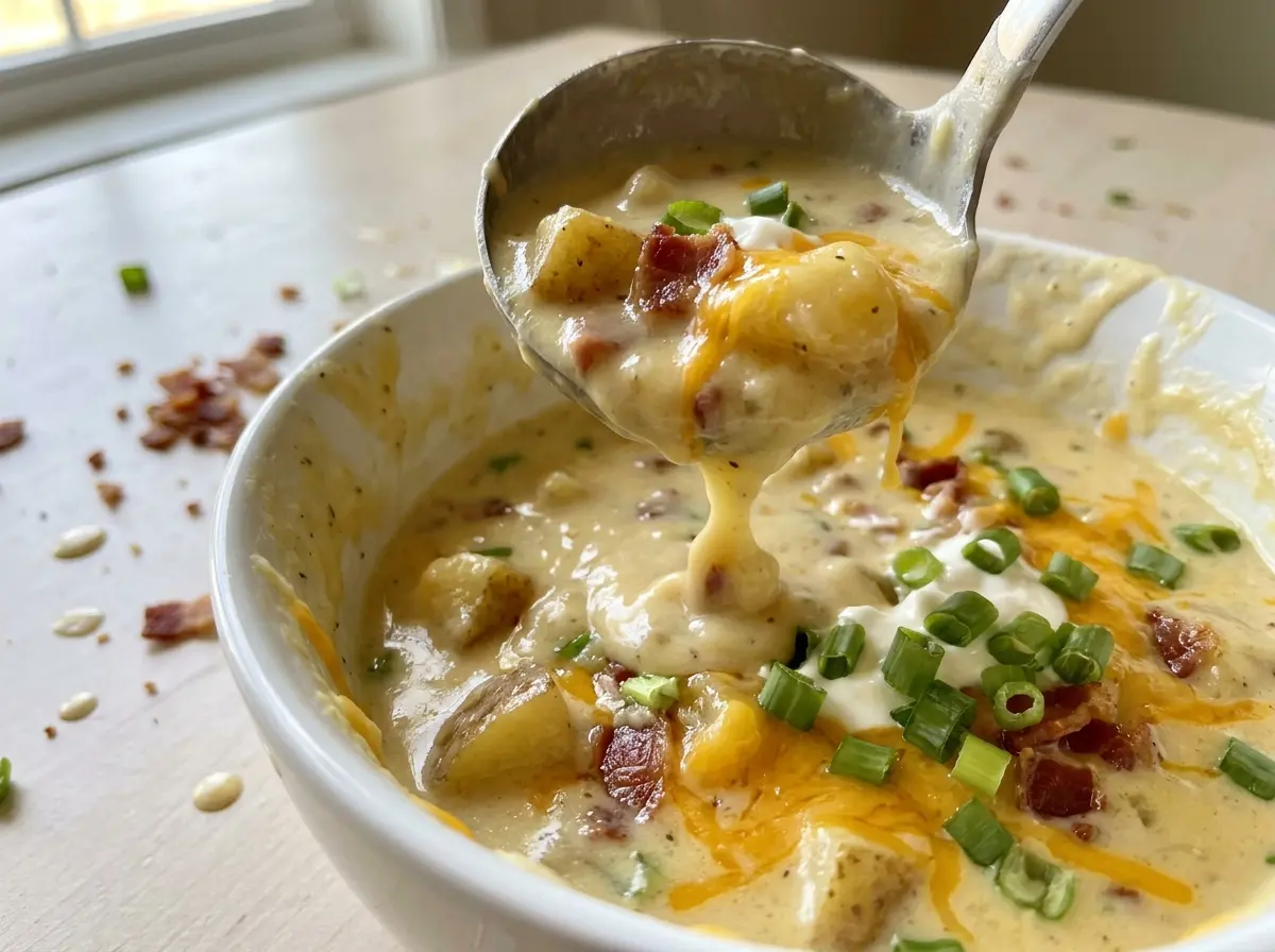 Loaded Potato Soup with creamy potatoes and crisp bacon