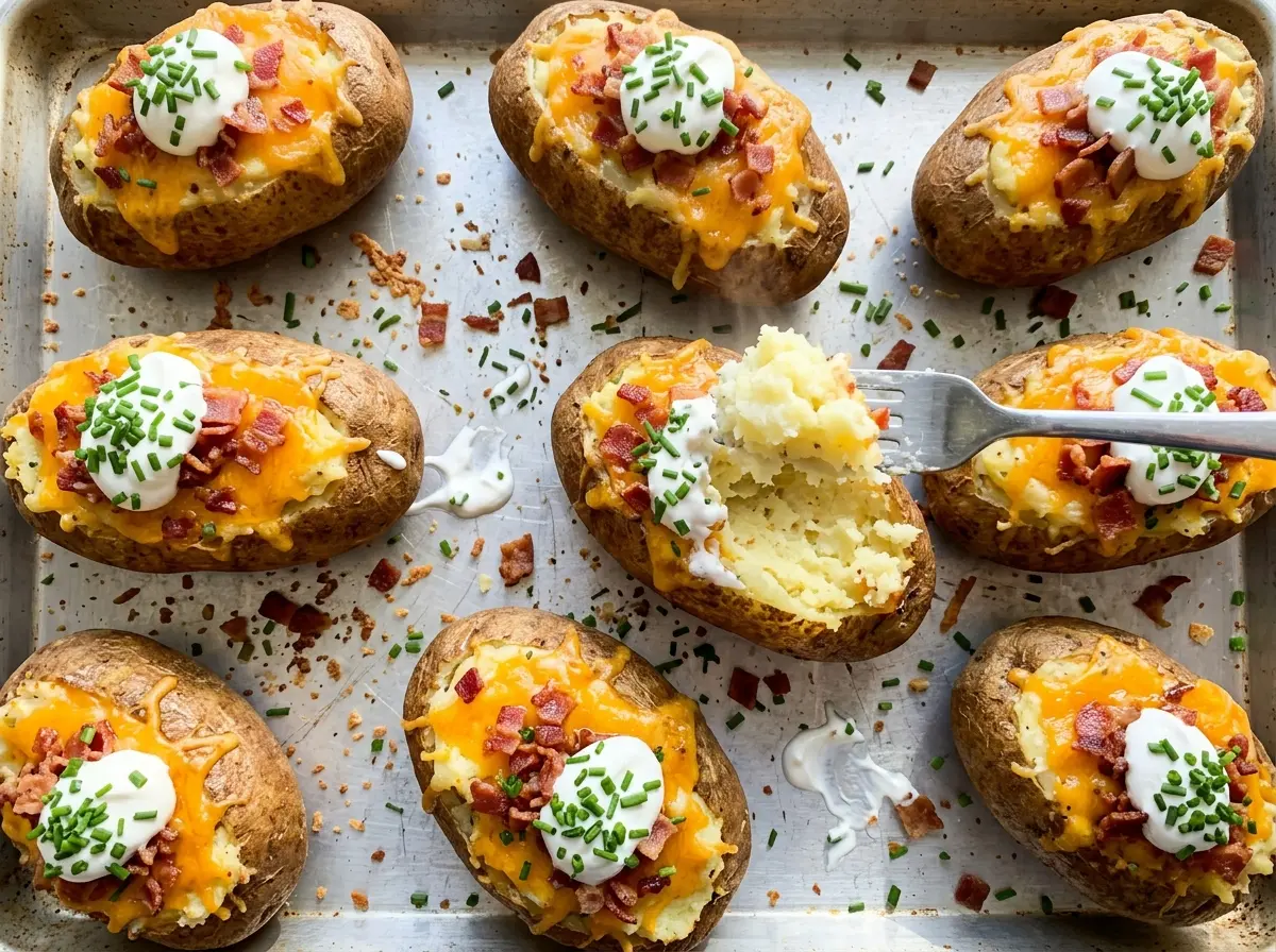 Loaded Twice Baked Potatoes golden cheddar bacon