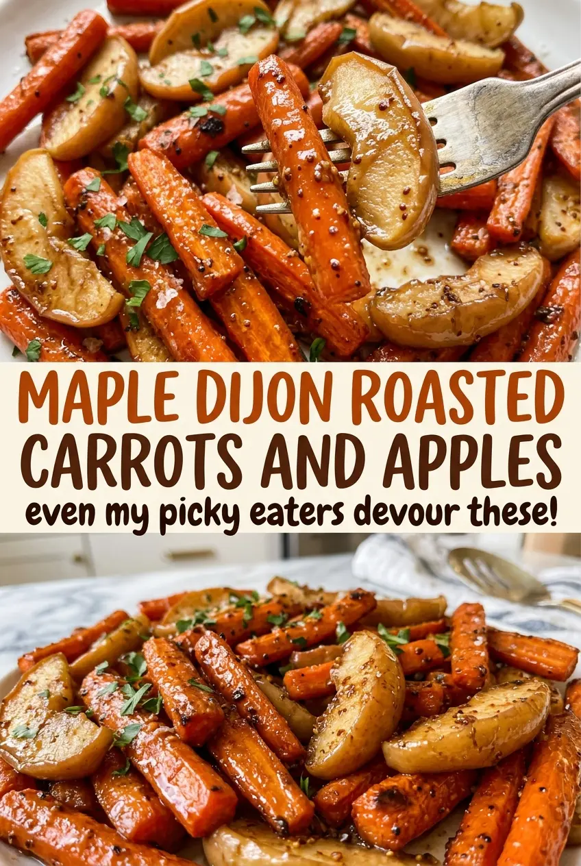 Maple Dijon Roasted Carrots and Apples, tender and caramelized