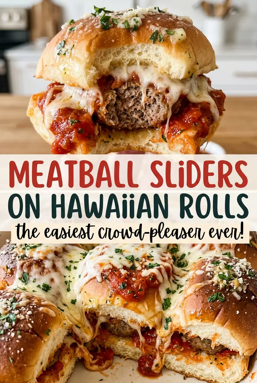 Meatball sliders on Hawaiian rolls with saucy melted cheese