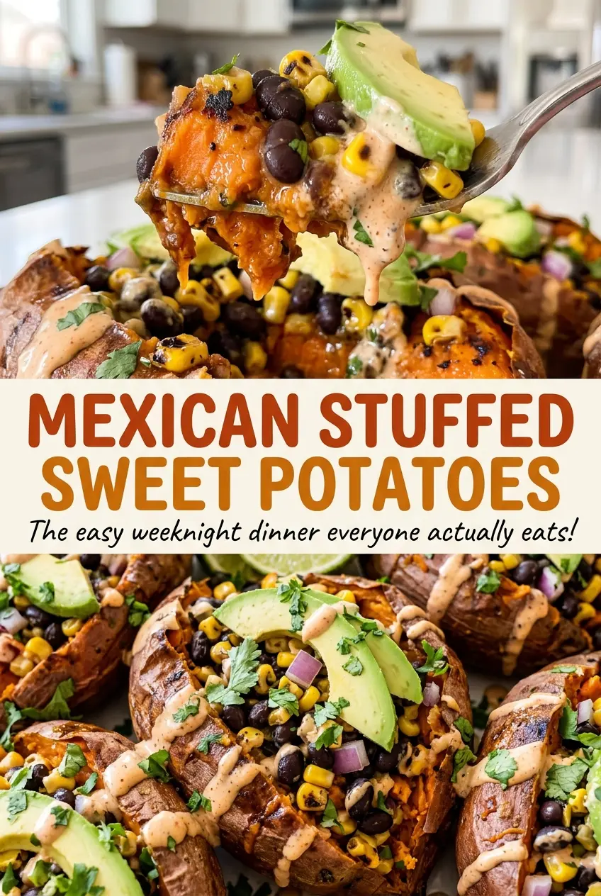Mexican stuffed sweet potatoes with melted cheese