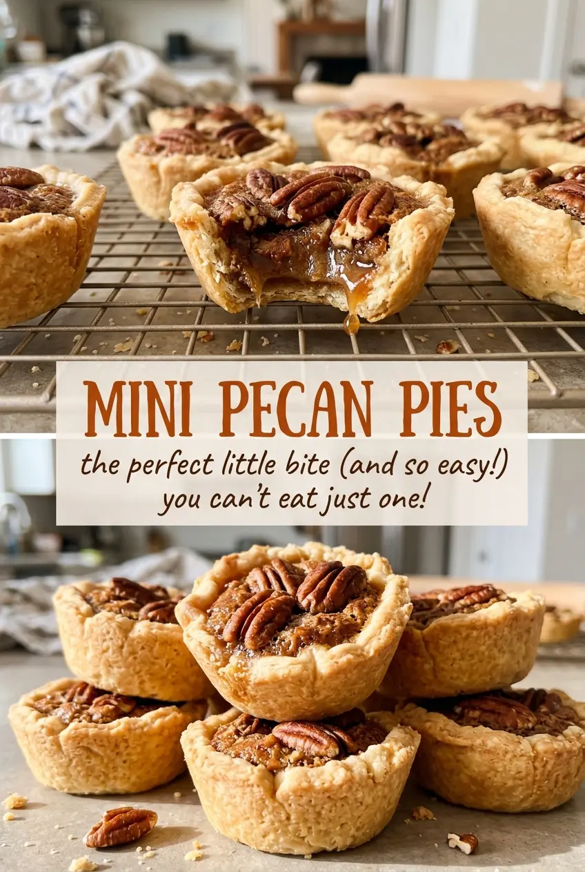 Mini pecan pies with glossy centers