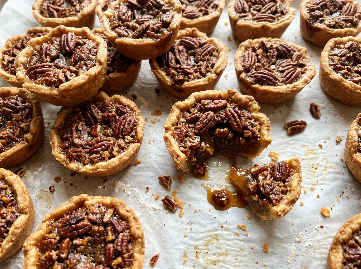 Mini pecan pies with golden crusts