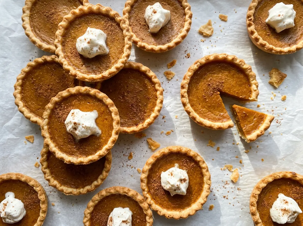 Mini Pumpkin Pies with golden flaky crusts