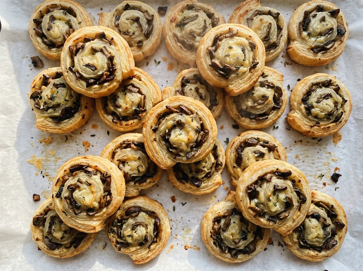 Mushroom Puff Pastry Pinwheels golden flaky