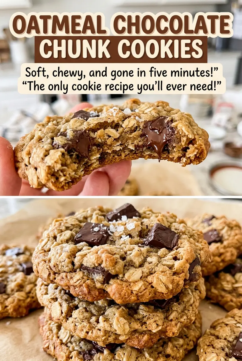 Oatmeal Chocolate Chunk Cookies with chewy centers
