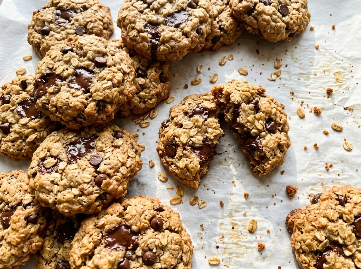 Oatmeal Chocolate Chunk Cookies with chewy centers