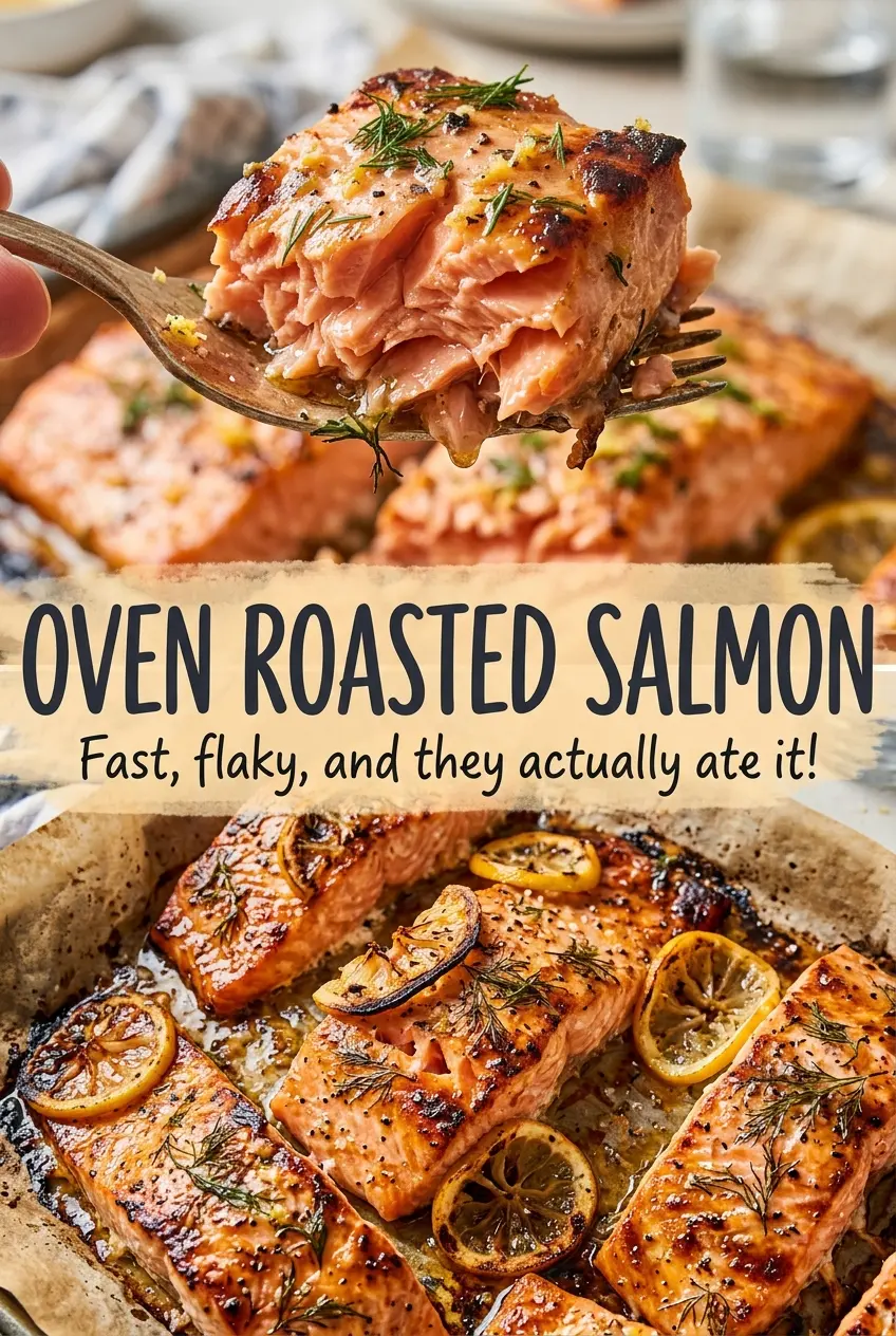 Oven Roasted Salmon, flaky skin-on fillet
