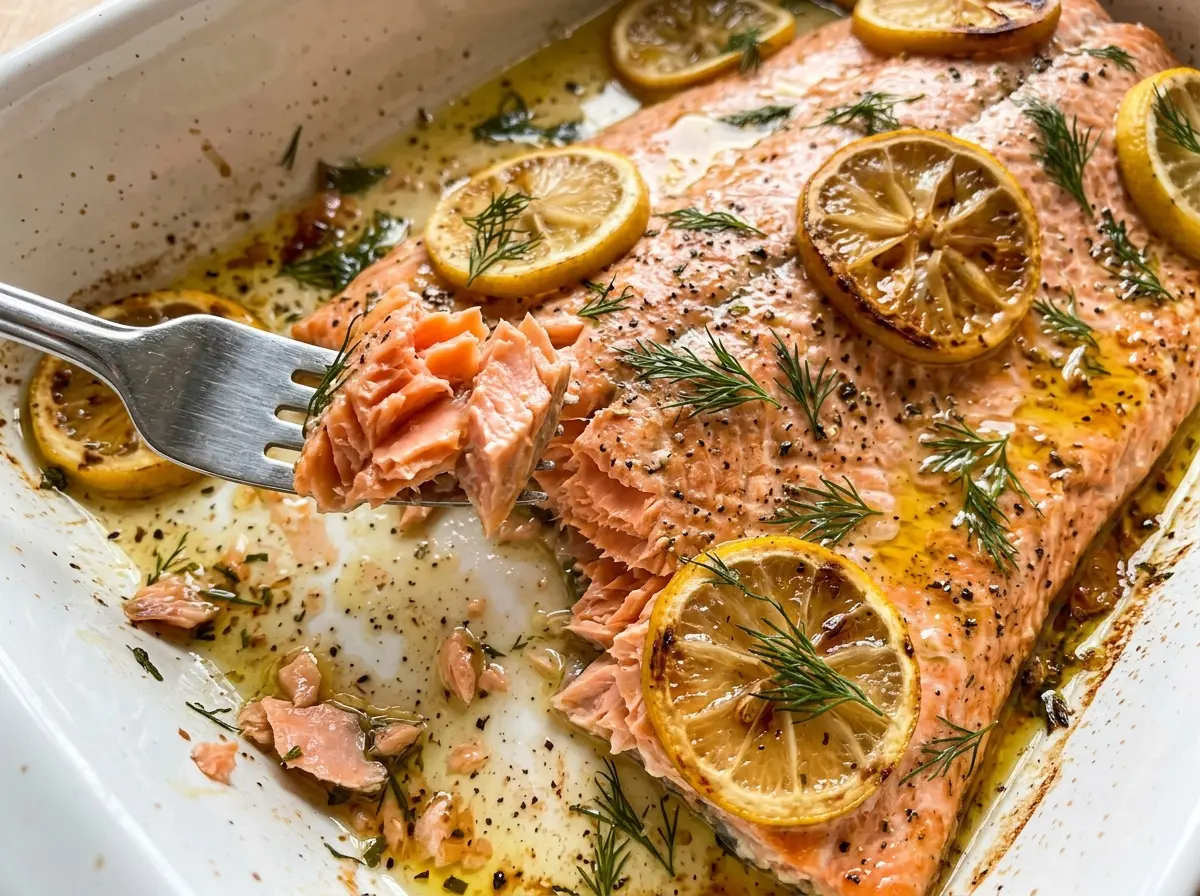 Oven Roasted Salmon, tender lemon-topped fillet
