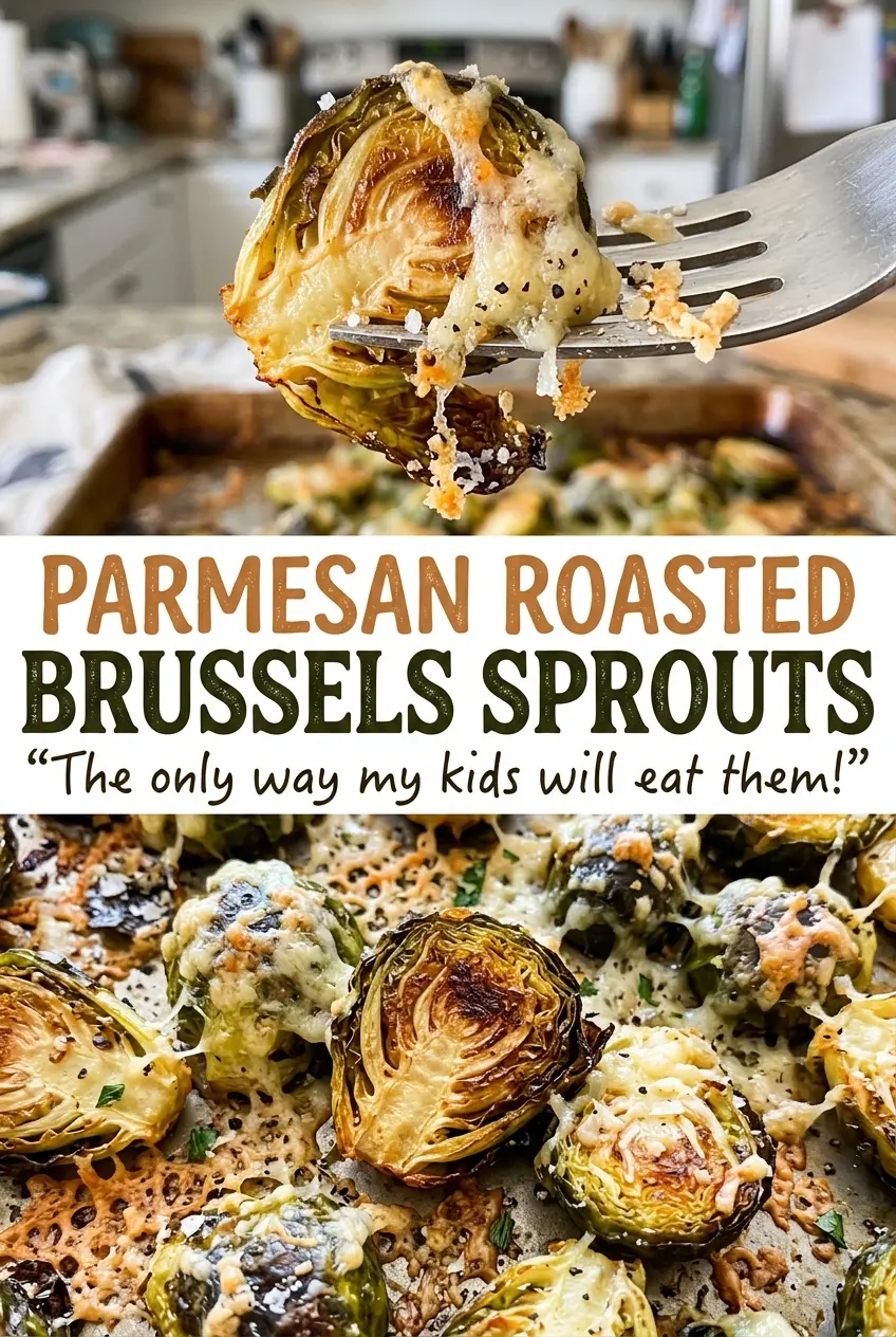 Parmesan roasted Brussels sprouts golden crisp edges