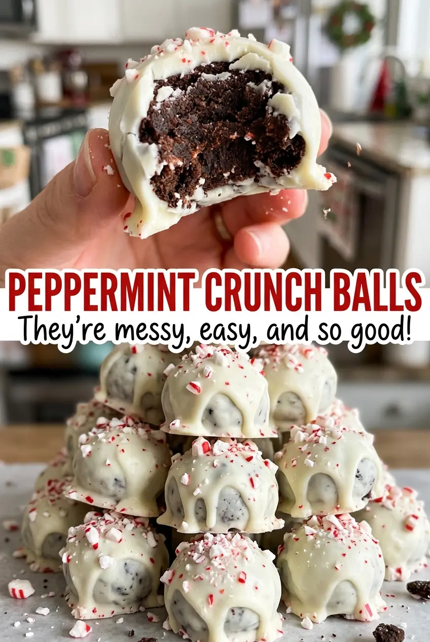 Peppermint Crunch Balls with minty candy crunch