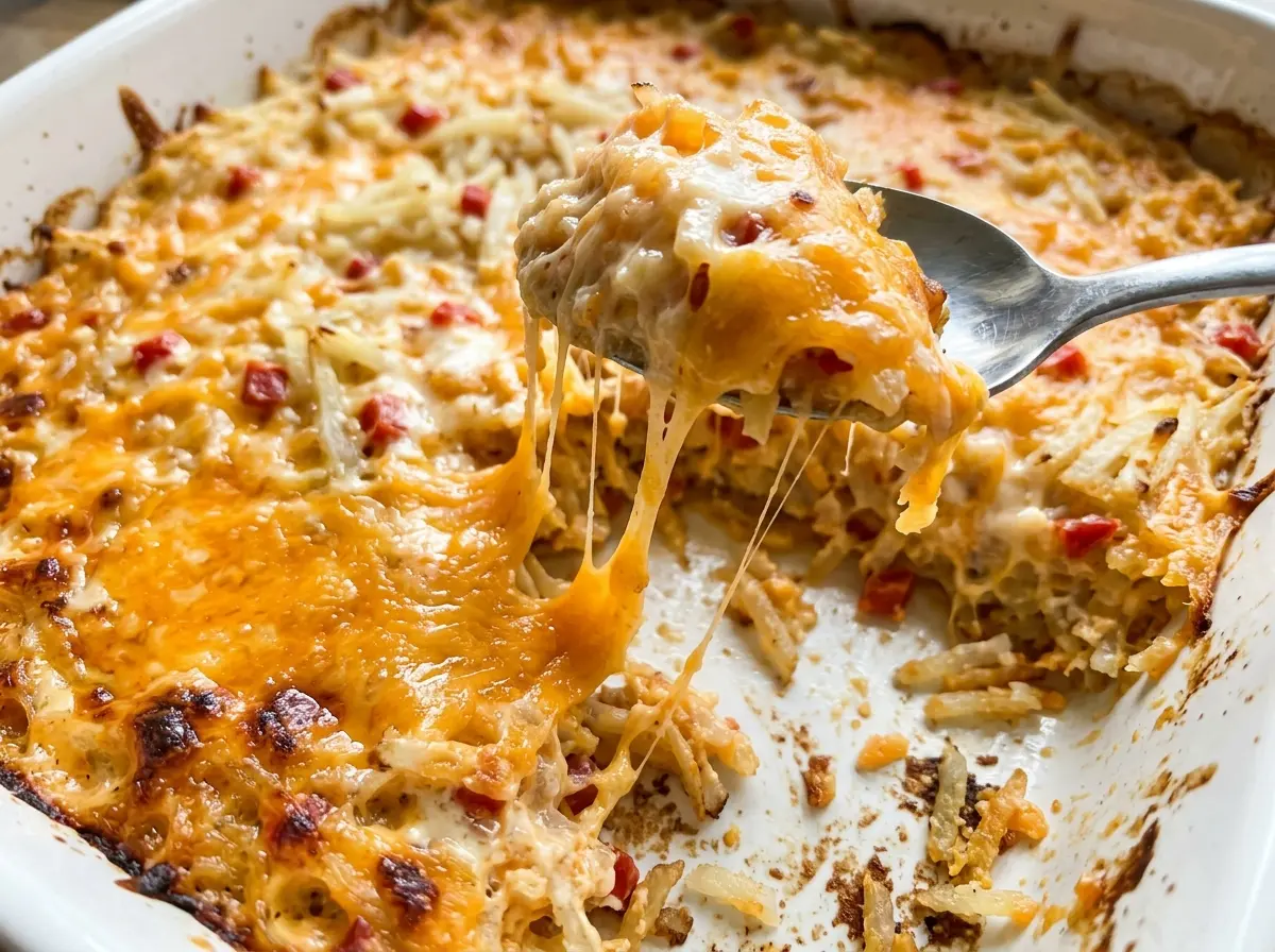Pimento cheese hash brown casserole creamy golden bubbling