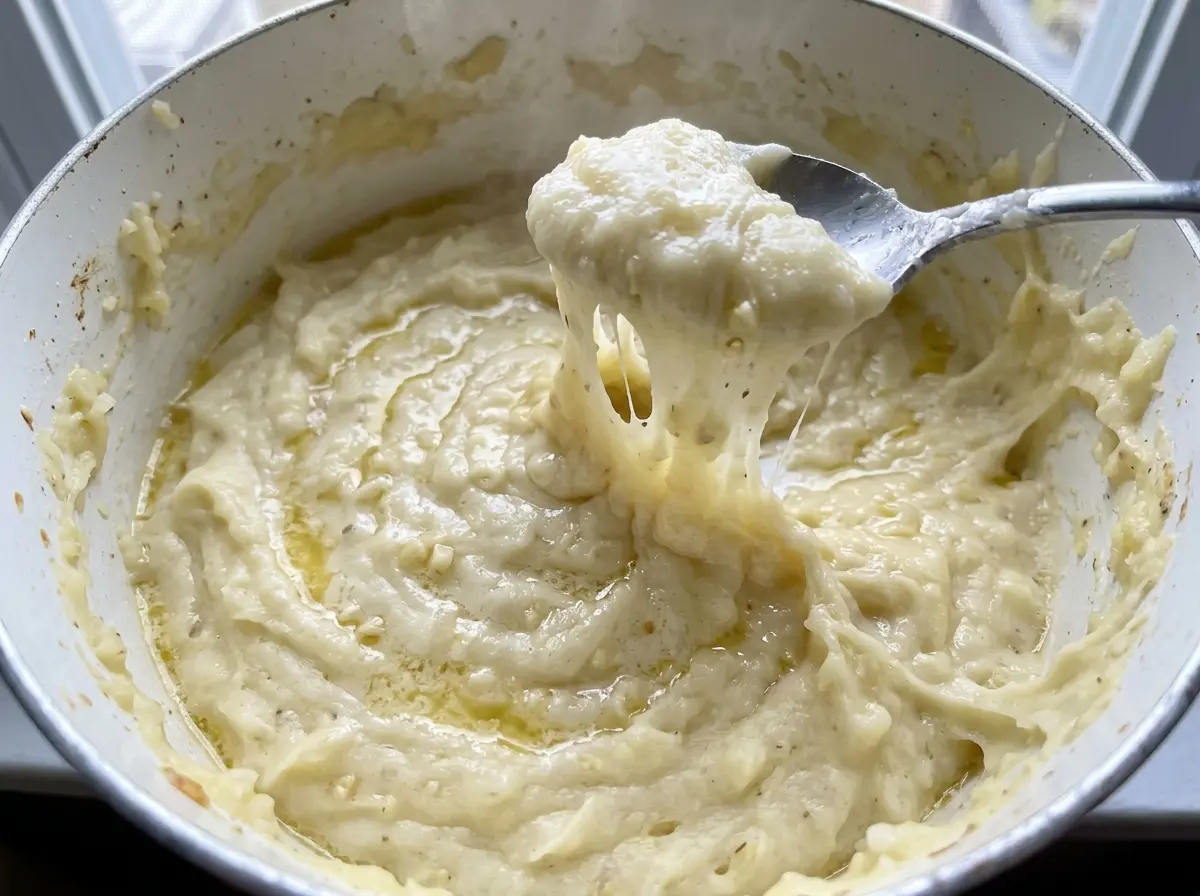 Pommes Aligot Cheesy Whipped Potatoes glossy and stretchy