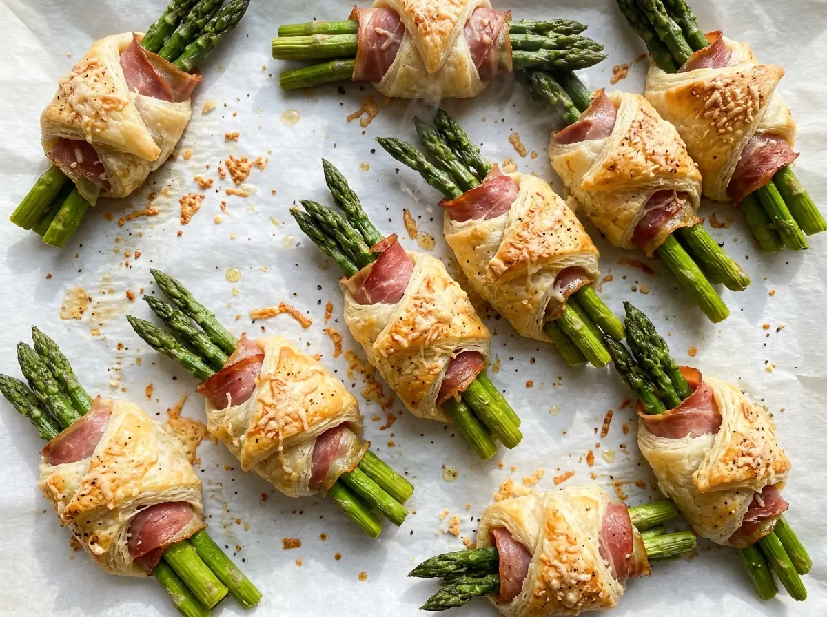 Prosciutto Asparagus Puff Pastry Bundles golden flaky