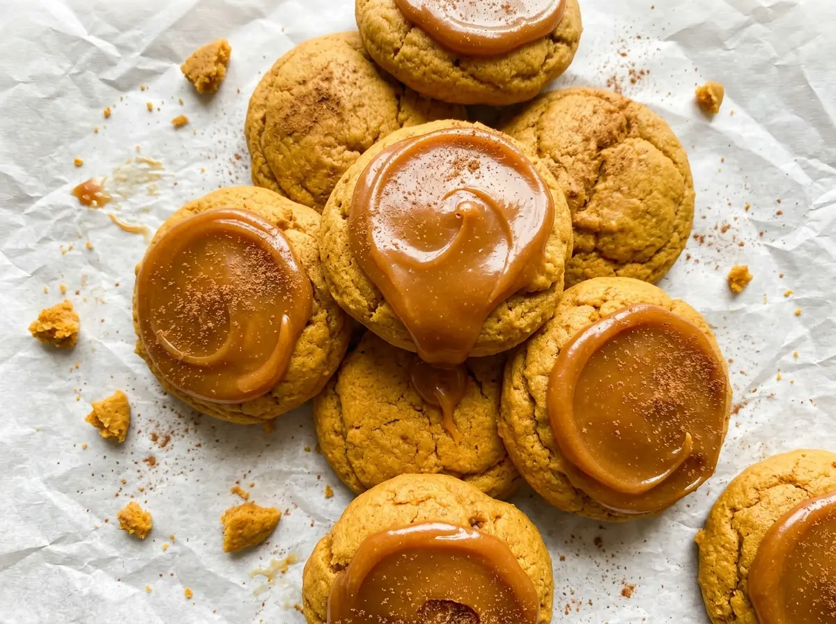 Pumpkin cookies with caramel frosting, soft cake-like cookies