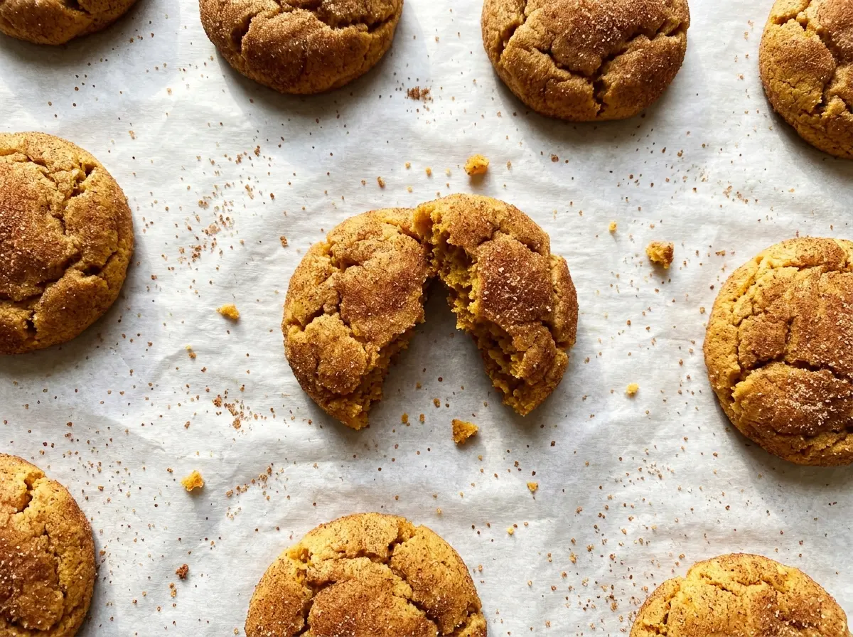 Pumpkin Snickerdoodle Cookies with crackled cinnamon tops